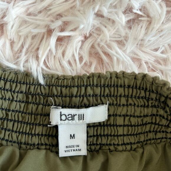 Bar III Olive Green Eyelet Embroidery Boho Elastic Pull On Tiered Mini Skirt M - Picture 5 of 7